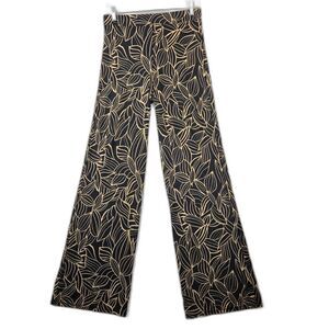 Windsor Floral Pants Sz M High Waist Wide Leg Flare Boho Black‎ & Gold Pullon